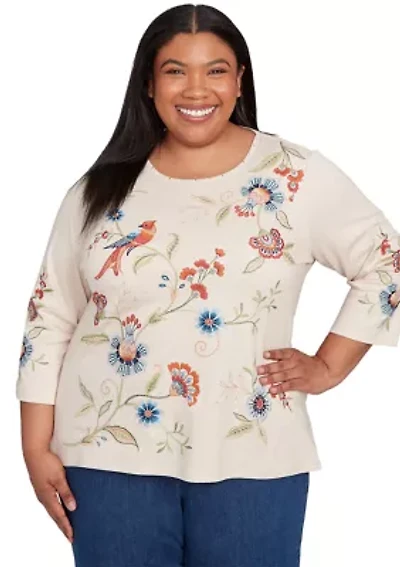 Plus Sunset Canyon Allover Floral Embroidery Top