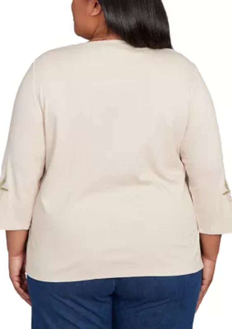 Plus Sunset Canyon Allover Floral Embroidery Top