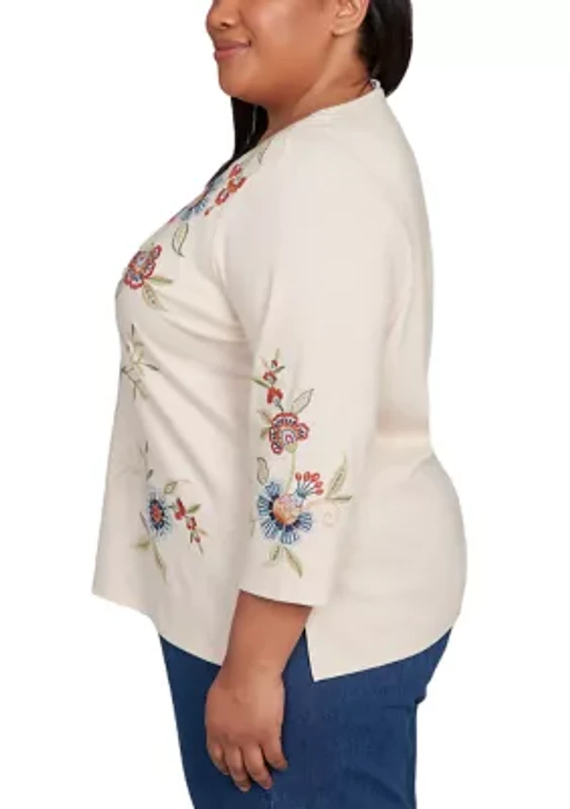Plus Sunset Canyon Allover Floral Embroidery Top
