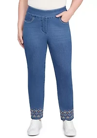 Petite Sunset Canyon Geo Embroidery Ankle Pant