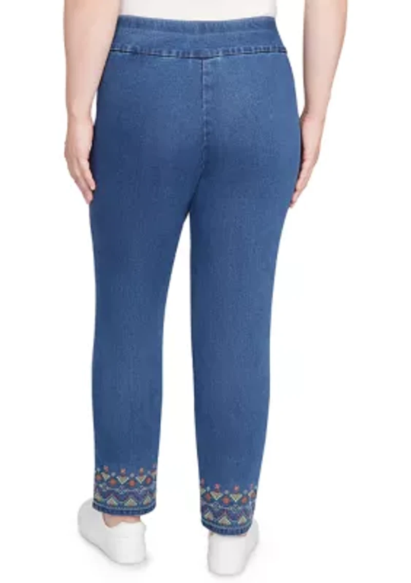 Petite Sunset Canyon Geo Embroidery Ankle Pant