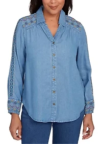 Petite Sunset Canyon Embroidered Tencel Shirt