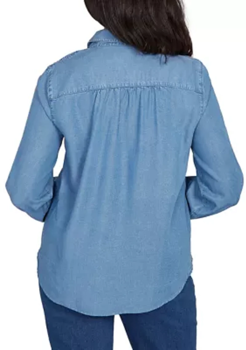 Petite Sunset Canyon Embroidered Tencel Shirt