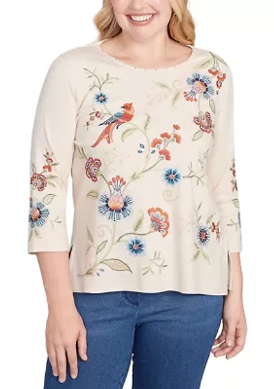 Petite Sunset Canyon Allover Floral Embroidery Top