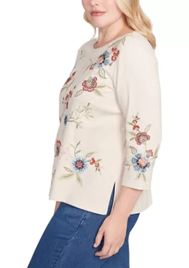 Petite Sunset Canyon Allover Floral Embroidery Top