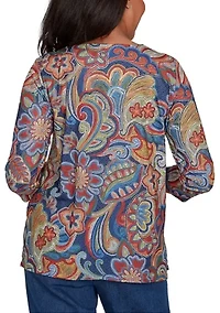 Petite Sunset Canyon Stitched Floral Batik Top