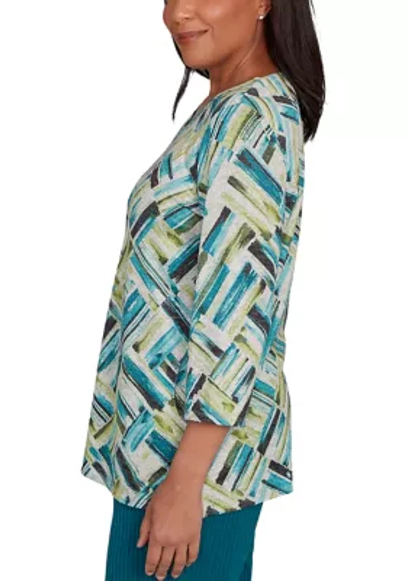 Women's Lake Champlain Brushstrokes Melange Print Top