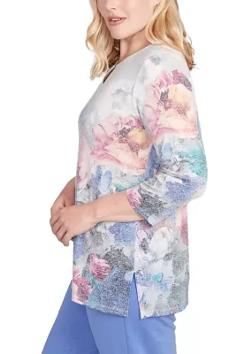 Women's Casual Vibe Border Brushstroke Floral Top