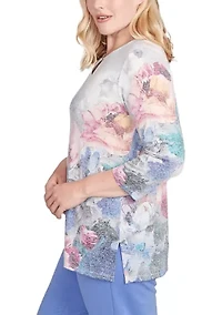 Women's Casual Vibe Border Brushstroke Floral Top