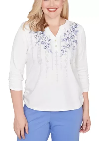 Women's Casual Vibe Floral Geo Vertical Yoke Top
