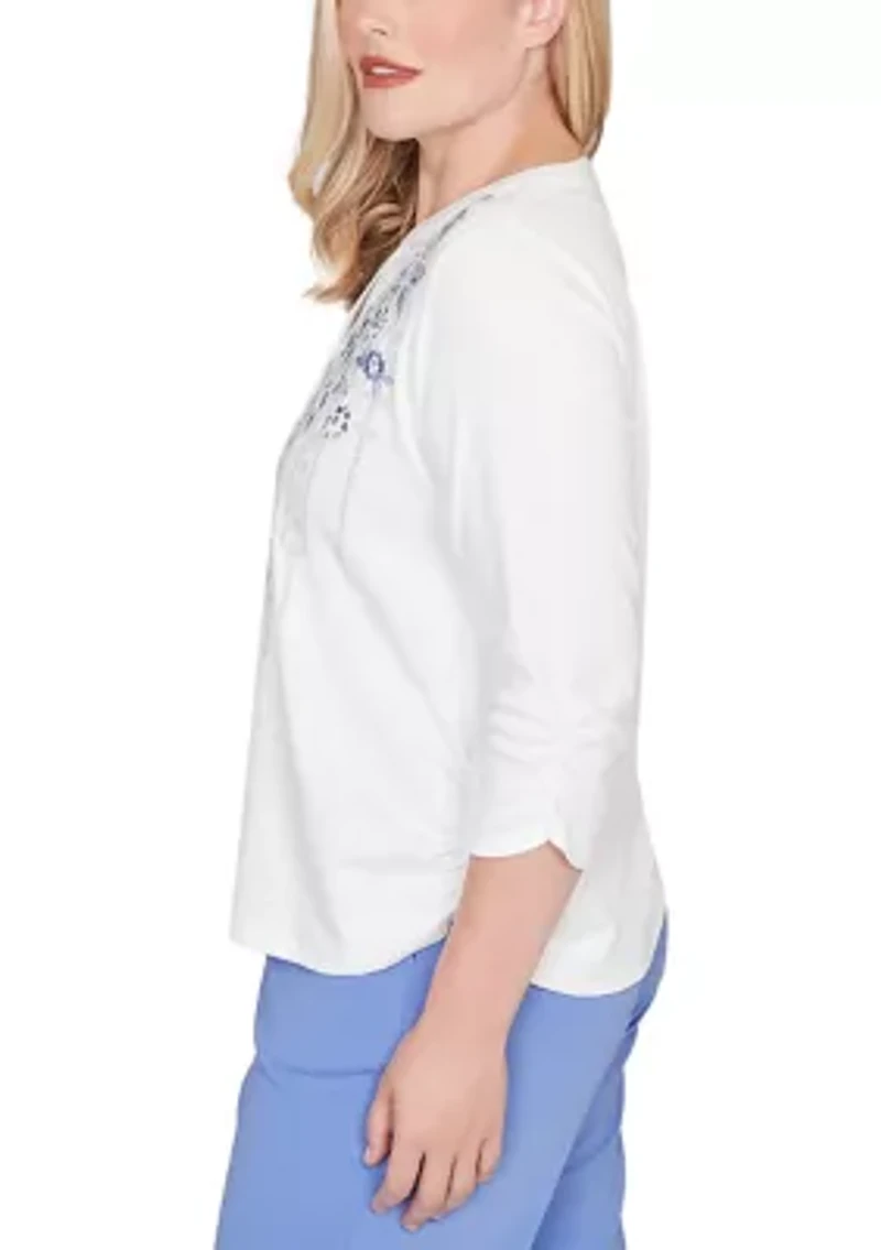 Women's Casual Vibe Floral Geo Vertical Yoke Top