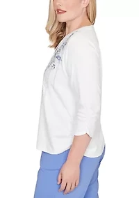 Women's Casual Vibe Floral Geo Vertical Yoke Top