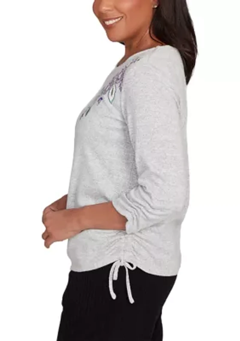 Women's Casual Vibe Asymmetric Flowers Embroidery Top