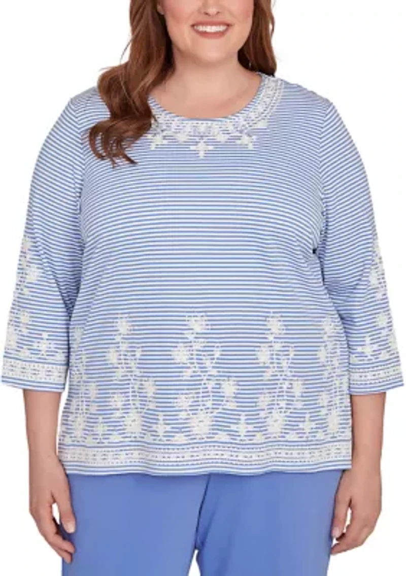 Plus Casual Vibe Stripe with Soutache Embroidery Top