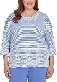 Plus Casual Vibe Stripe with Soutache Embroidery Top