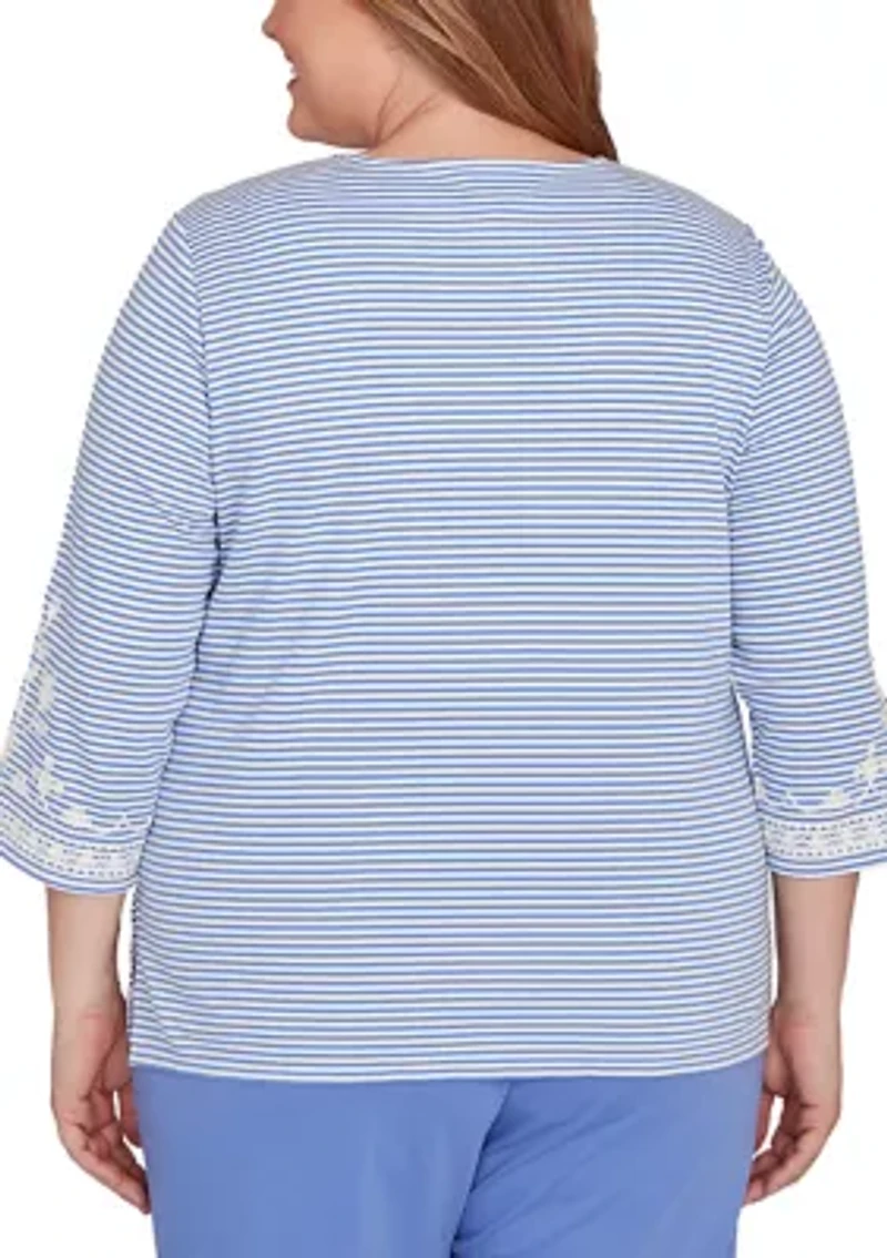 Plus Casual Vibe Stripe with Soutache Embroidery Top