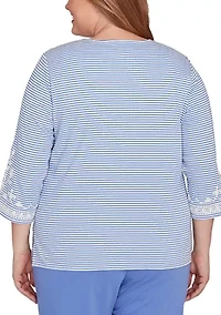 Plus Casual Vibe Stripe with Soutache Embroidery Top
