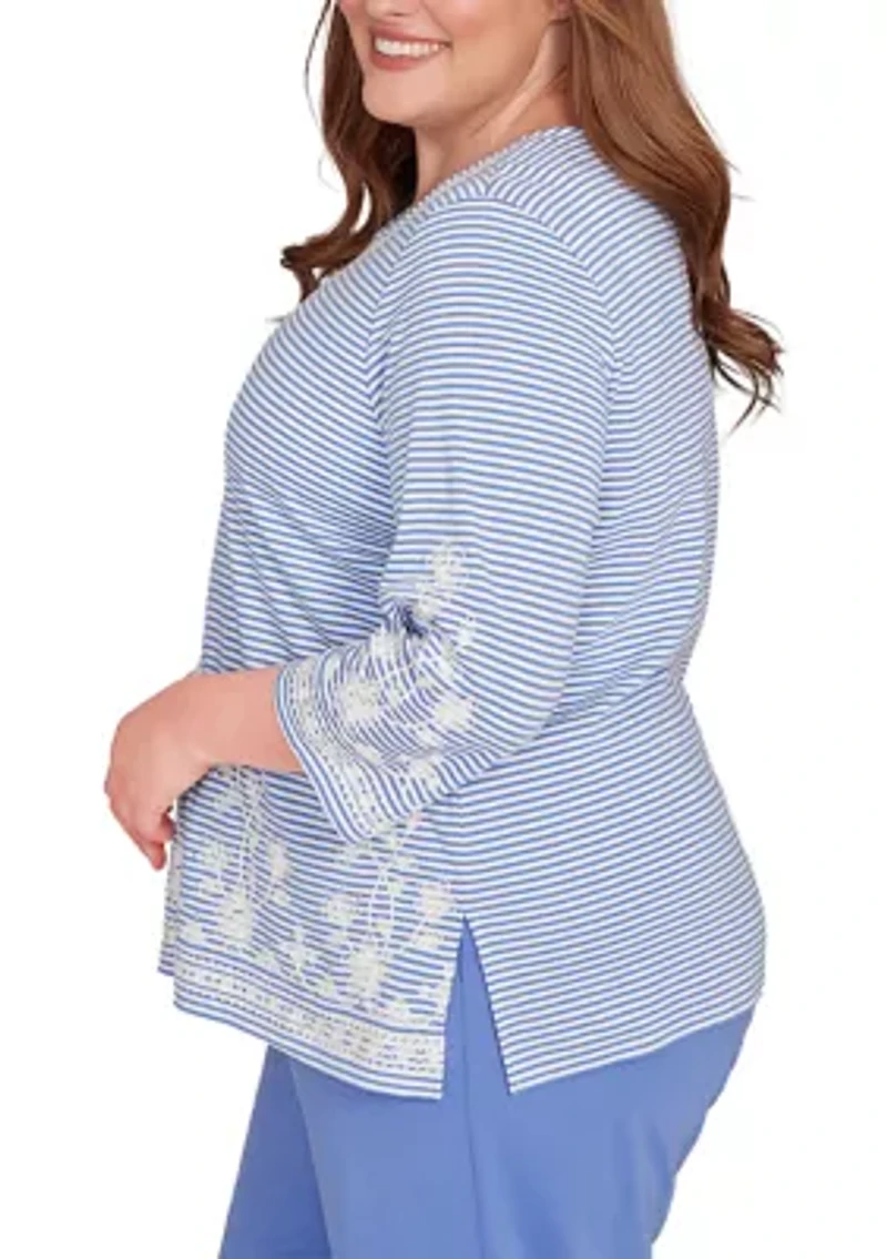 Plus Casual Vibe Stripe with Soutache Embroidery Top