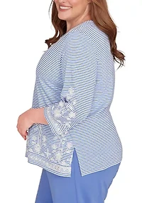 Plus Casual Vibe Stripe with Soutache Embroidery Top