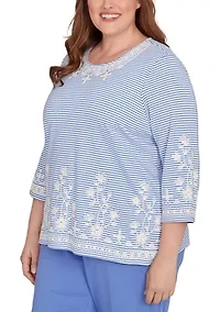 Plus Casual Vibe Stripe with Soutache Embroidery Top
