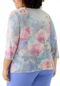 Plus Casual Vibe Border Brushstroke Floral Top