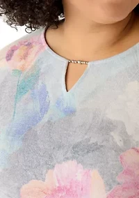 Plus Casual Vibe Border Brushstroke Floral Top