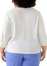 Plus Casual Vibe Floral Geo Vertical Yoke Top