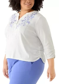 Plus Casual Vibe Floral Geo Vertical Yoke Top