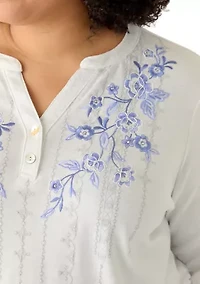 Plus Casual Vibe Floral Geo Vertical Yoke Top