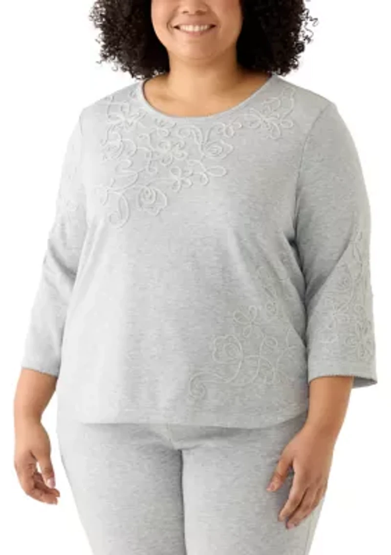 Plus Casual Vibe Asymmetric Soutache Floral Top