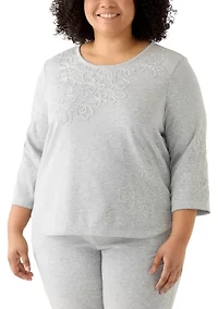 Plus Casual Vibe Asymmetric Soutache Floral Top