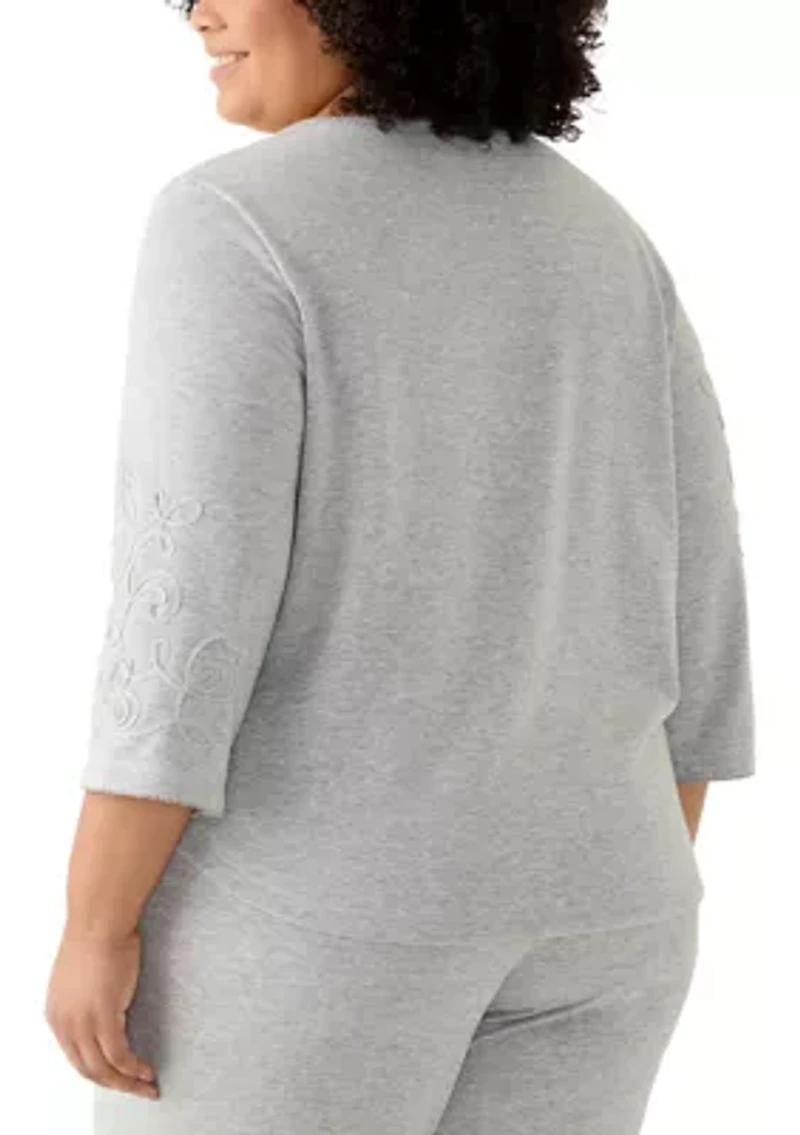 Plus Casual Vibe Asymmetric Soutache Floral Top