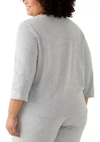 Plus Casual Vibe Asymmetric Soutache Floral Top