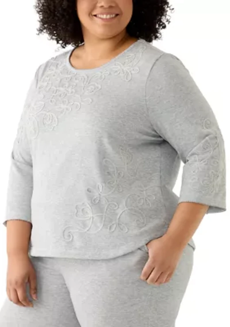 Plus Casual Vibe Asymmetric Soutache Floral Top