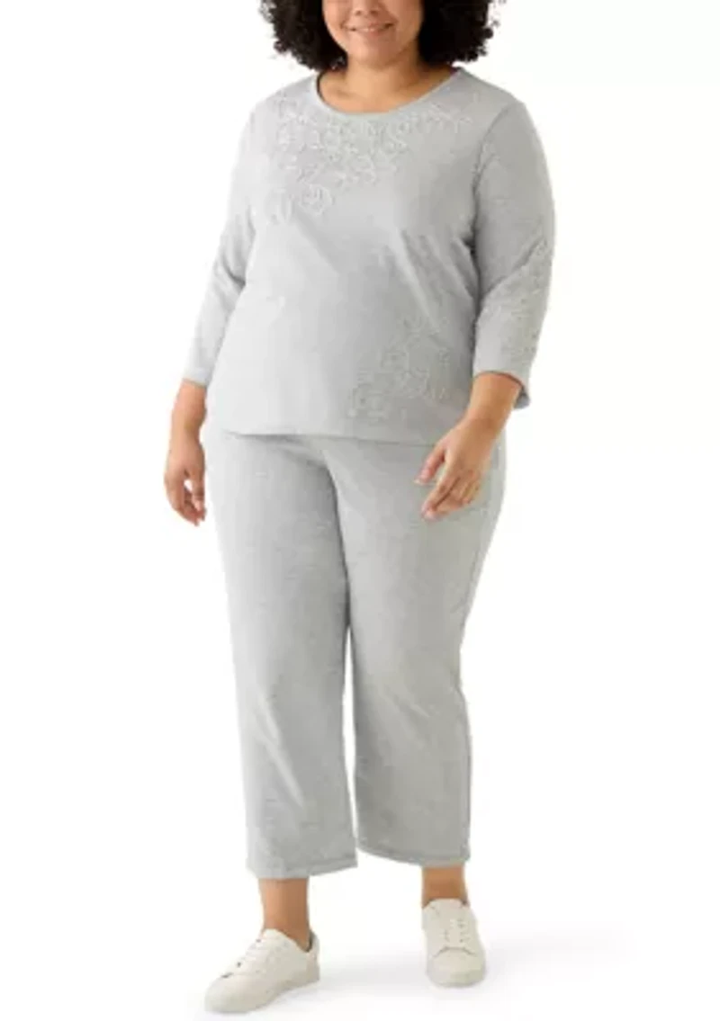 Plus Casual Vibe Asymmetric Soutache Floral Top