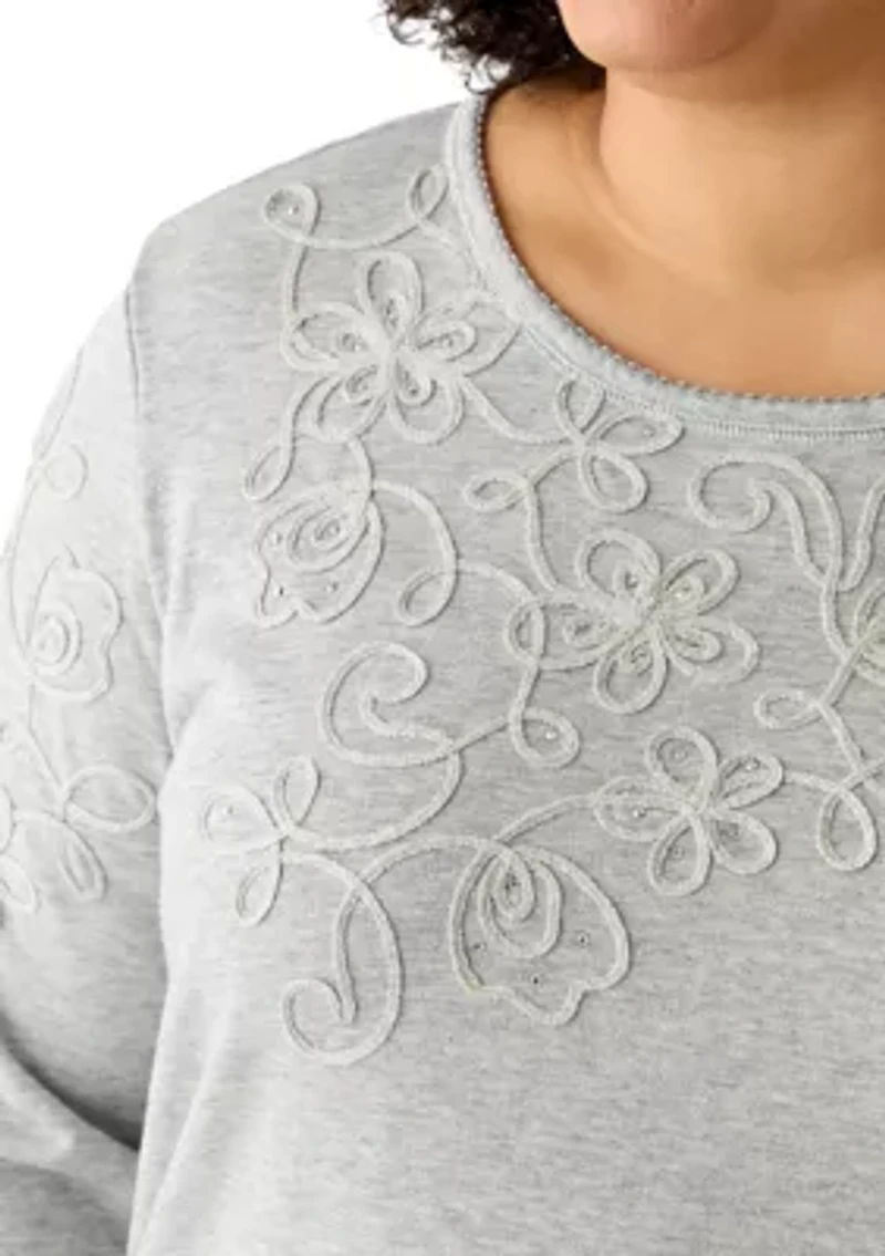 Plus Casual Vibe Asymmetric Soutache Floral Top