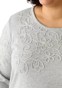 Plus Casual Vibe Asymmetric Soutache Floral Top