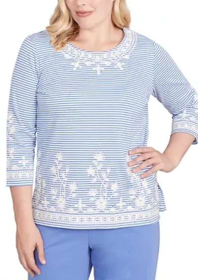 Petite Casual Vibe Stripe Top with Soutache Embroidery