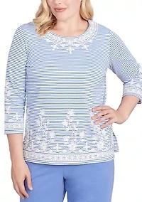 Petite Casual Vibe Stripe Top with Soutache Embroidery