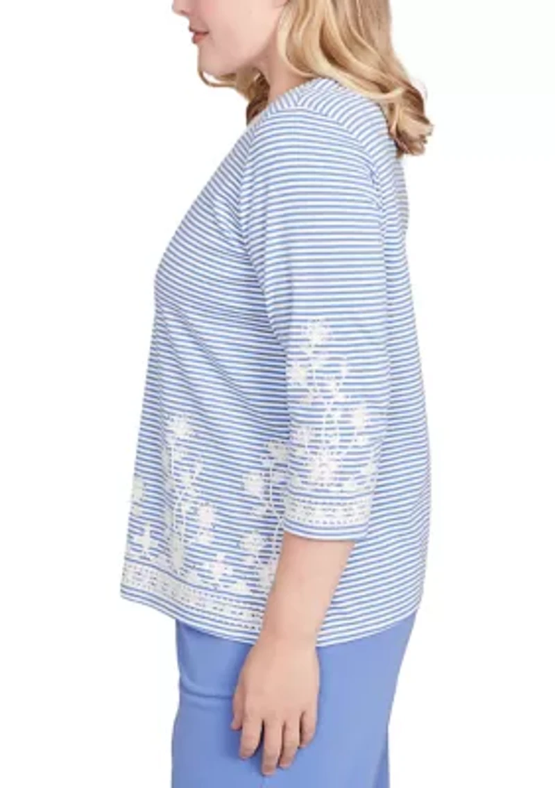 Petite Casual Vibe Stripe Top with Soutache Embroidery