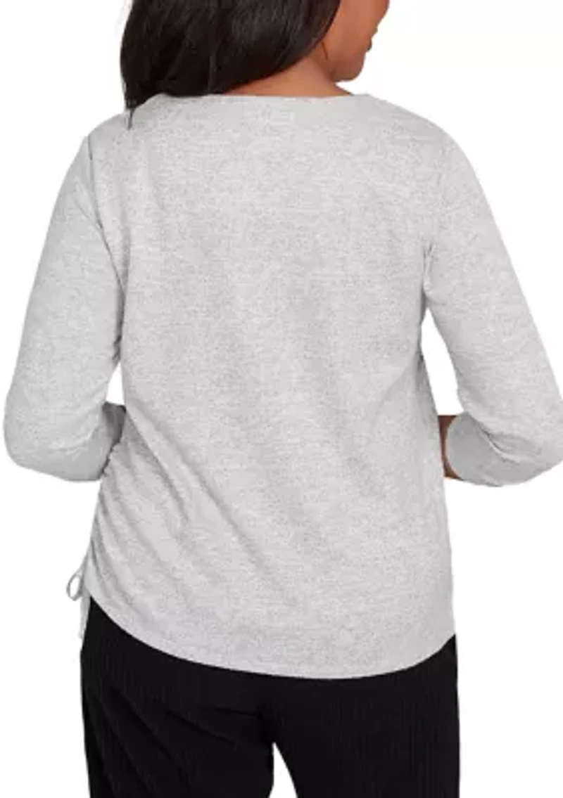 Petite Casual Vibe Asymmetric Flowers Embroidery Top