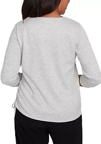 Petite Casual Vibe Asymmetric Flowers Embroidery Top