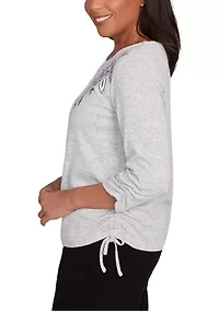 Petite Casual Vibe Asymmetric Flowers Embroidery Top