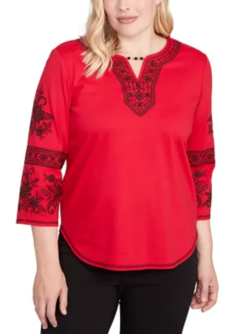 Women's Jet Setter Embroidered Sleeves Top