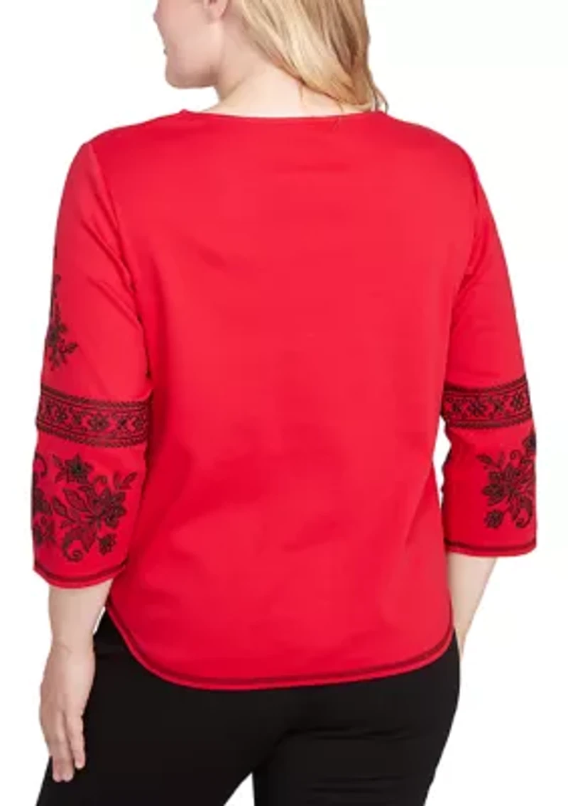 Women's Jet Setter Embroidered Sleeves Top