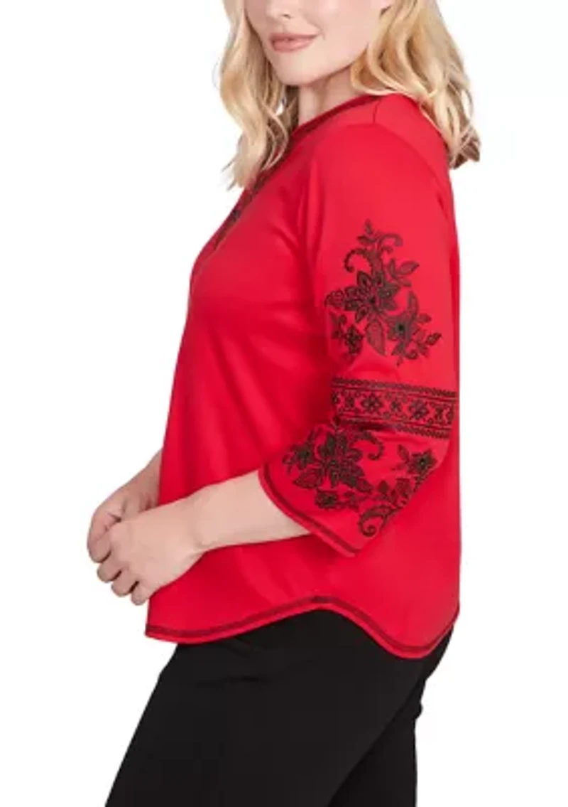 Women's Jet Setter Embroidered Sleeves Top