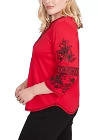 Women's Jet Setter Embroidered Sleeves Top