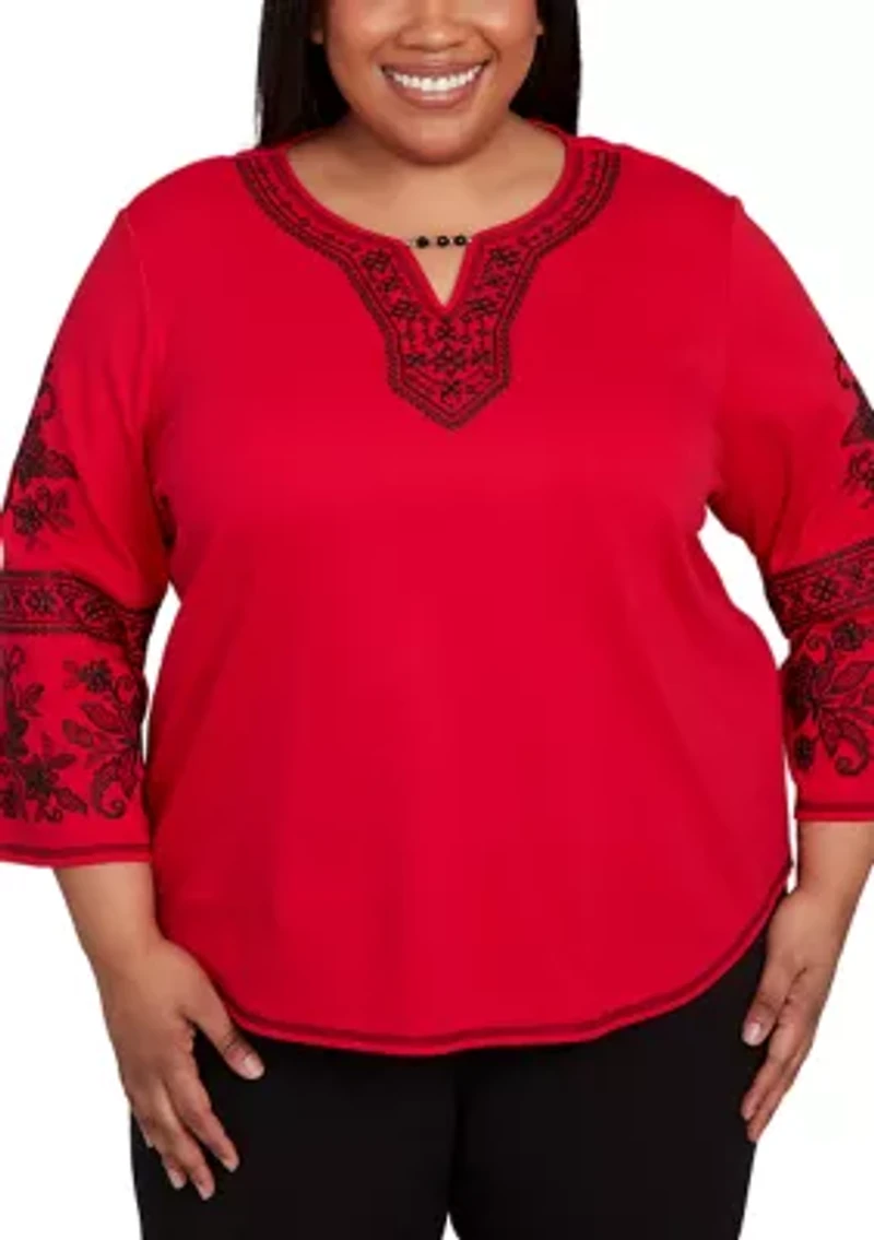 Plus Jet Setter Embroidered Sleeve Top