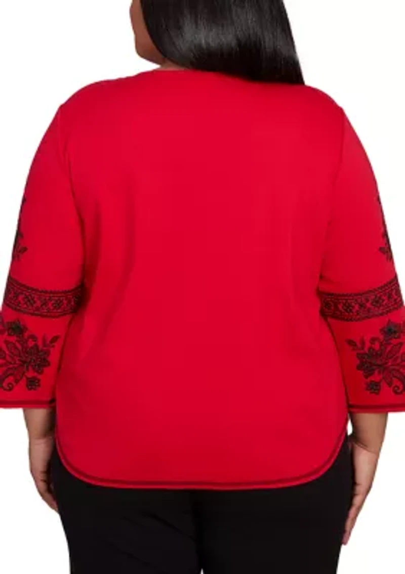 Plus Jet Setter Embroidered Sleeve Top