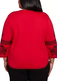 Plus Jet Setter Embroidered Sleeve Top